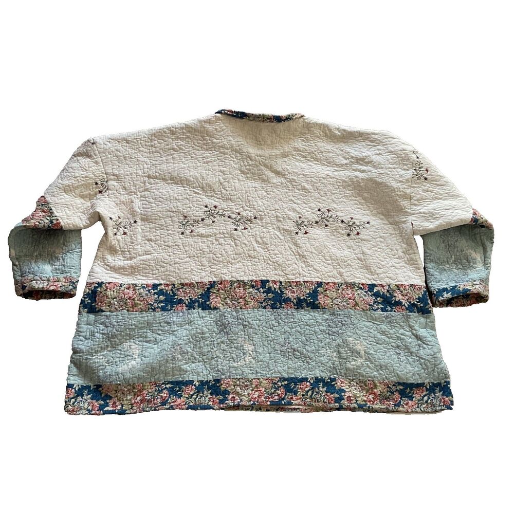 Handmade Vintage Quilt Patchwork Jacket Blue Ivor… - image 11